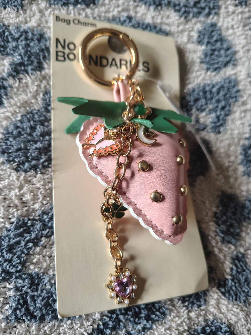 No Boundaries Pink Strawberry Bag Charm Keychain